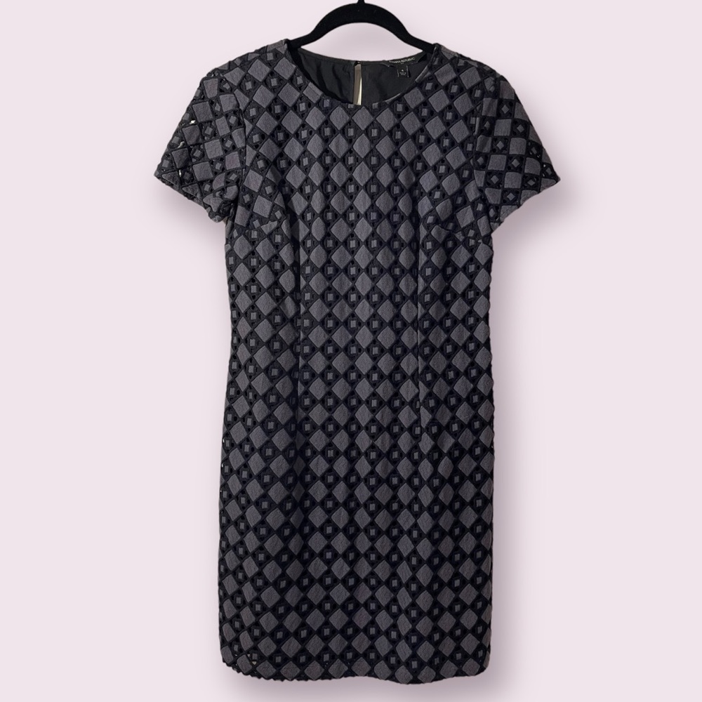 Banana Republic Fitted Midi Grey and Black Dress